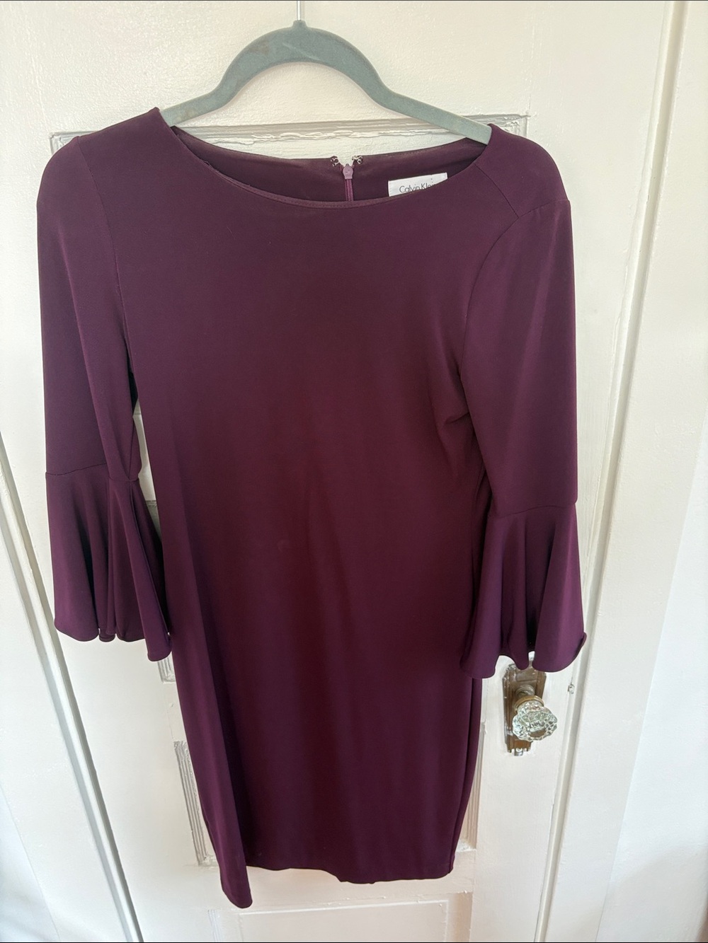 Calvin Klein Deep Plum Bell-Sleeve Shift Dress